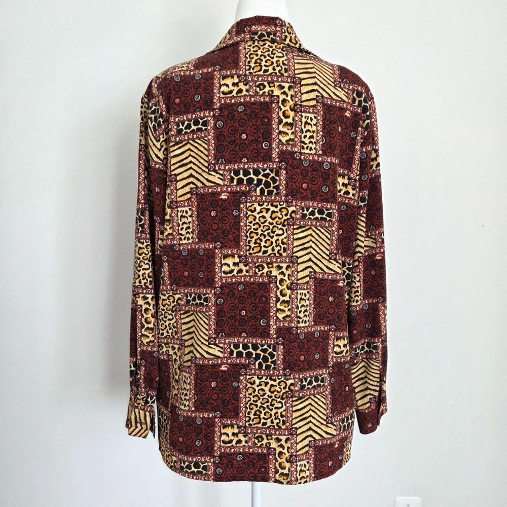 90s Animal Patchwork Button Down Top Medium Leopa… - image 7